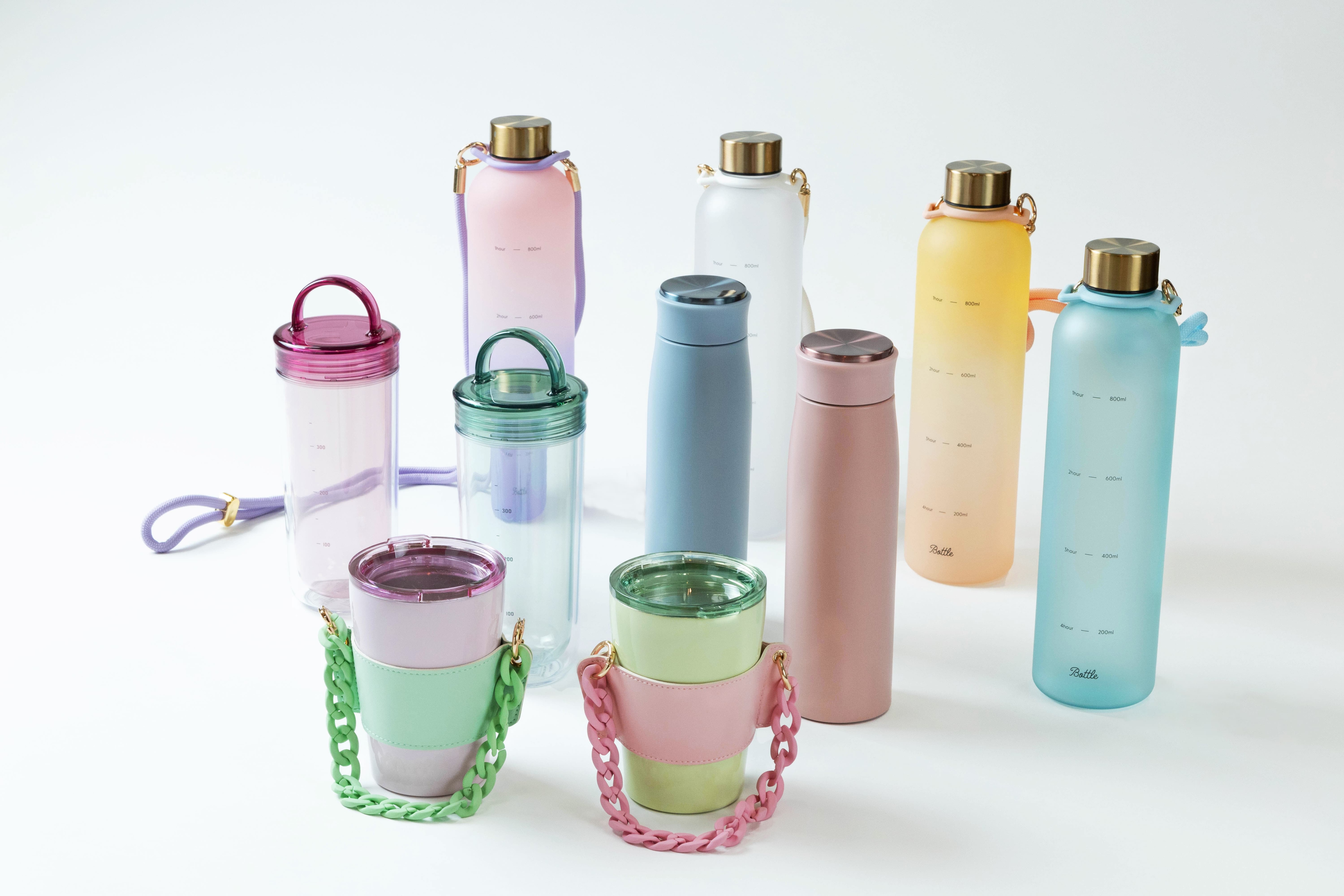 モチベーショナルボトル、ルミナスマグ、フローティングボトル、ポシェットストラップ付タンブラー