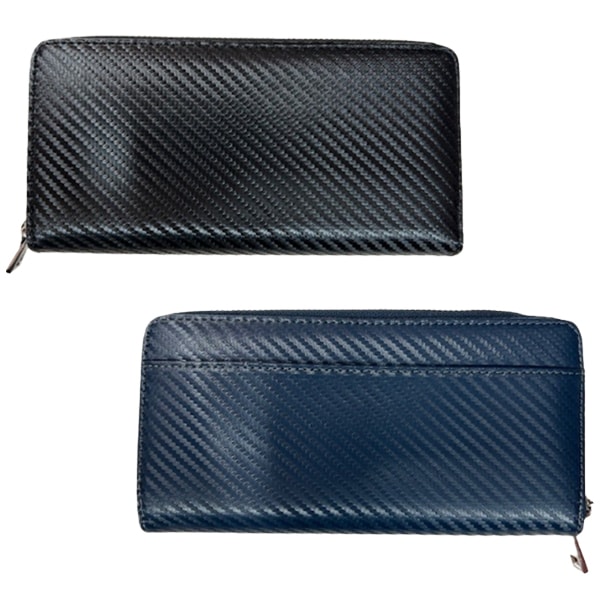 キズに強いカーボン柄Wラウンドファスナー束入れ